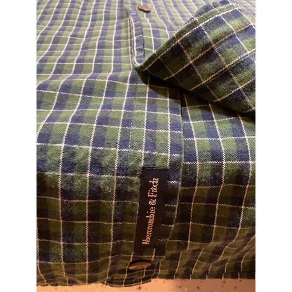 Vintage Abercrombie Fitch Shirt Adult XL Green Check Cotton Long‎ Sleeve G11
